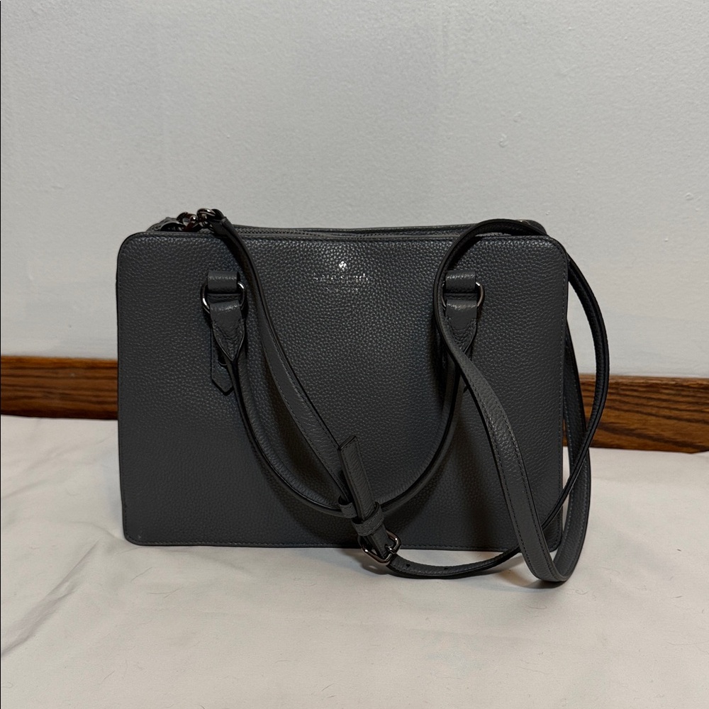 Kate Spade Gray Pebbled Leather Satchel Crossbody Bag Top Handle
